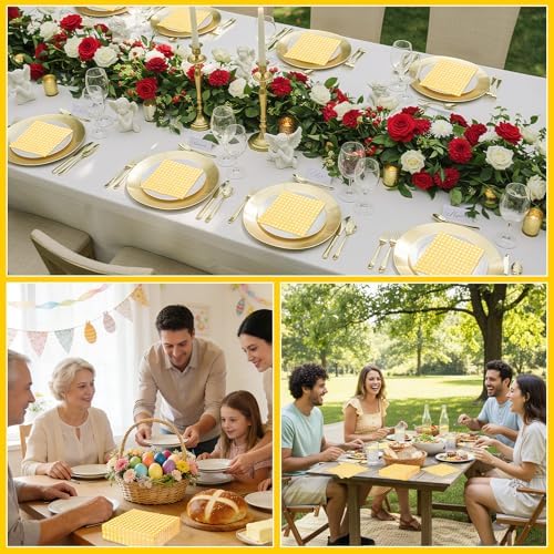 NatNarr 80 Pk Gingham Napkins Yellow Napkins Disposable, 6.5"