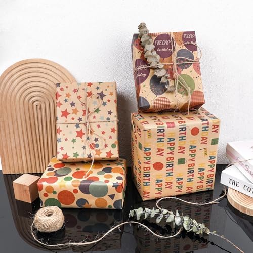 NESCCI Birthday Wrapping Paper,Gift Wrapping Paper Roll-17 inch X 32.8 Feet