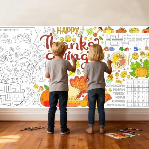 Thanksgiving Giant Coloring Poster Fall Turkey Paper Tablecloth