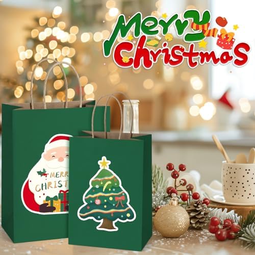 BagDream Medium Gift Bags with Handles 8x4.25x10.5 Forest Green 100Ct Bulk