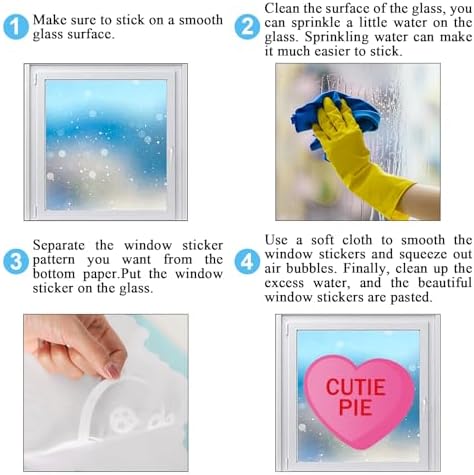 Whaline Happy Valentine's Day Window Clings Conversation Candy Heart Window Decals Double-Side Glass Decals for Home Party Supplies, 7.9 x 11.8 Inch, 9 Sheets