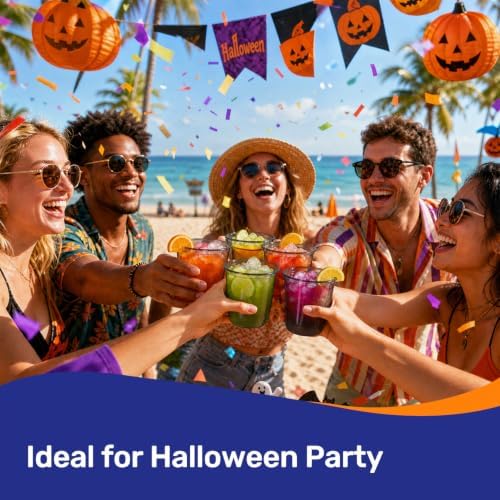 50 Pack 12 oz Black Disposable Plastic Cups, Halloween Party Cups