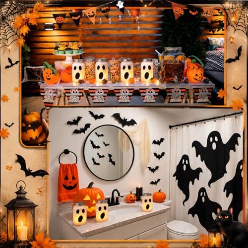 Qinyoung 12 Pcs Halloween Spooky Ghost Mason Jars Crafts with LED light
