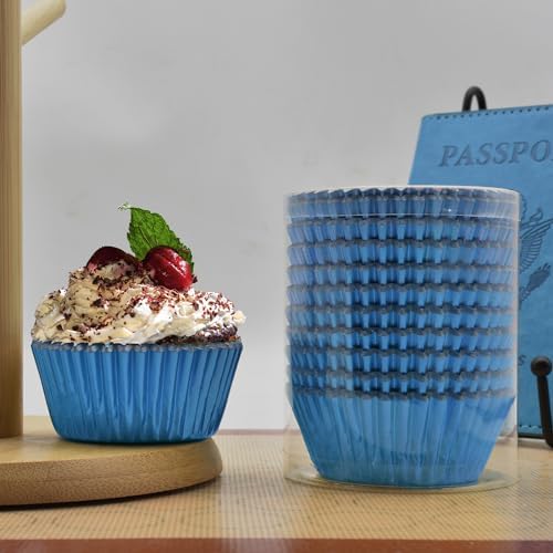 200 Pcs Blue Foil Cupcake Liners Standard Baking Cups Muffin Paper Cases