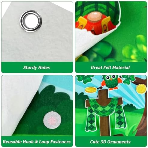 Cinrobiye St. Patrick’s Day Shamrock Felt Tree Bulletin Board Kit, Seasonal Decorative Felt Display Set for Classroom, Church and Home Holiday Decoration, Reusable Wall & Bulletin Board Decor