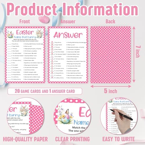 Easter Games for Adults and Kids, Easter Bunny Clues Game Cards, Cute Family Feud Trivia Game for Family Friends, Holiday Party Games for Activities Party Decorations Supplies, 5x7 Inch-A04