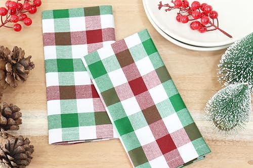 PurpleEssences Plaid Napkins 18x18 Buffalo Plaid - Red Green & White