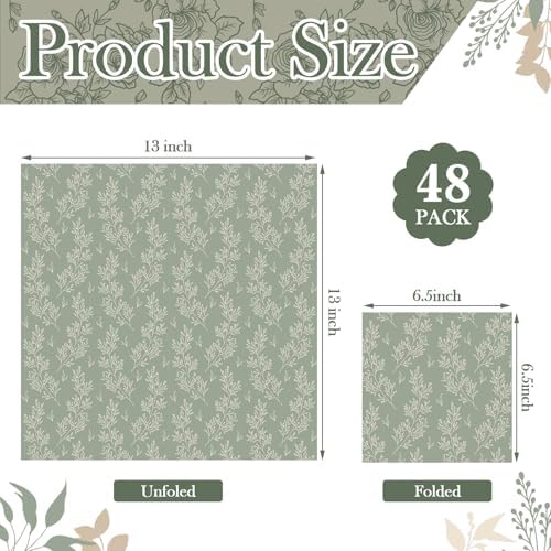 Tenceur 48 Pack 12 Styles Vintage Green Floral Decoupage Napkins, 13''