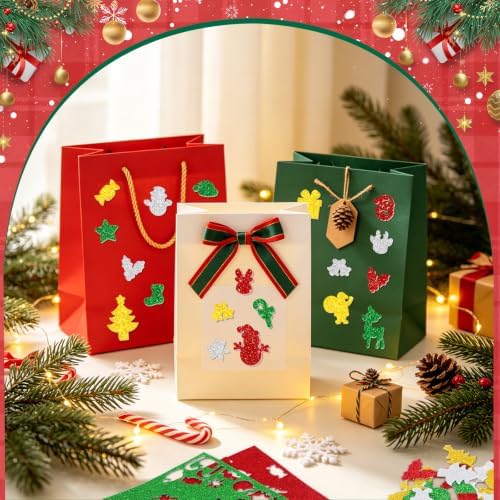 250Pcs Foam Stickers Glitter 3D Christmas Foam Xmas Shape Sticker,Christmas