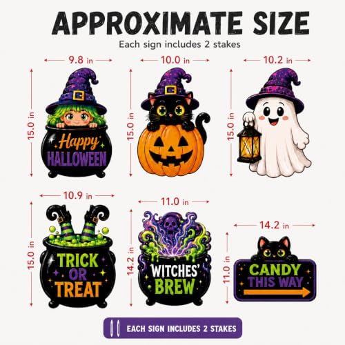 6-Pack Halloween Witch&Ghost Lawn Yard Signs with Stakes, Outdoor Decors