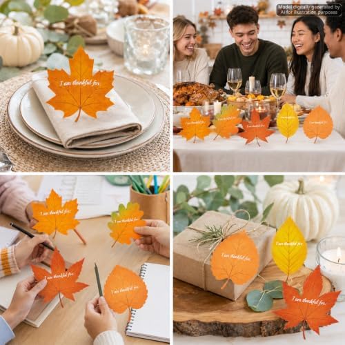 200 Pcs Thankful for Leaves Place Cards Thanksgiving Place Card I Am Thankful for Fall Leaf Table Cards Autumn Maple Leaf Seating Name Card Plate Decor for Thanksgiving Dinner Harvest Desktop Decor