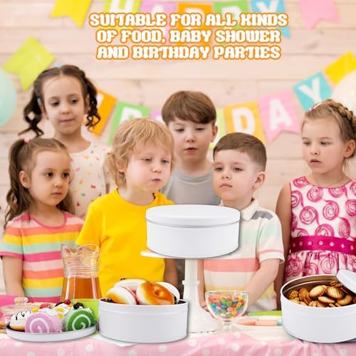 6 Pack Cookie Tin with Lid Round Metal Cookie Tins Containers Round Christmas Treats Tin Storing Snack Chocolate for Gift Giving Holiday Baking White Home Sturdy Storing