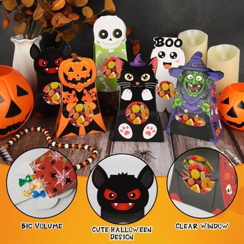 Sereliy 12pcs Halloween Treats Bags,6 Character Designs Cookie Candy Bags For Kids, Halloween Treat Boxes With Window, Goodie Gift Boxes For Party Favor Supplies