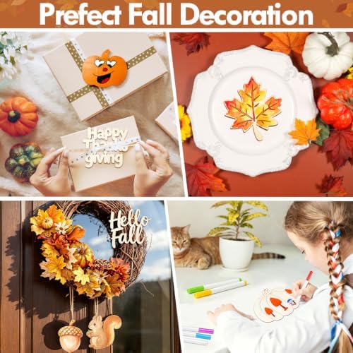 WOHOHOHO 42PCS 9 Styles Fall Unfinished Paintable Blank Wooden with Tray