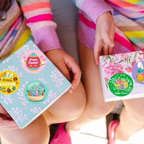 500 Pcs Easter Stickers 1 Inch Erasers Bunny Sticker Cute Egg Stickers 8 Designs Happy Easter Sticker for Scrapbook Journal Envelopes Gift Decorations Supplies