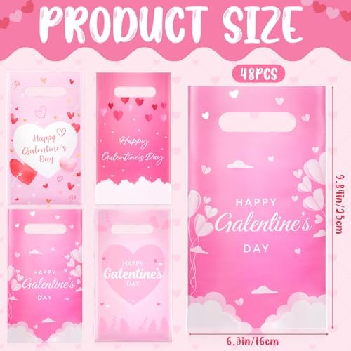 Gilprop 48 Pcs Galentines Day Gift Bags Bulk Plastic