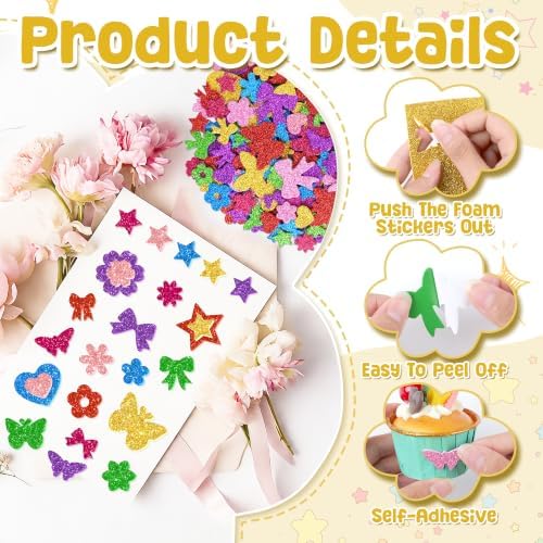 Foam Stickers, 700 PCS Glitter Foam Butterfly Flower Heart & Bow Stickers