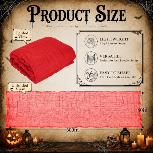 600 x 80 in Halloween Creepy Cloth for Yard and Outdoor Decorations, Red
