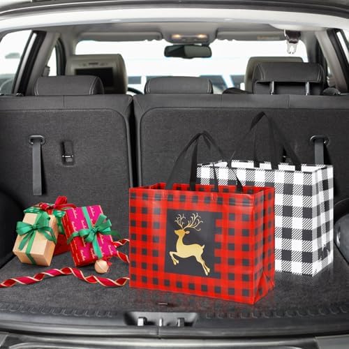 YANGTE 16 Pack Extra Large Christmas Gift Bags, Reusable Tote Bags with Handle Non-Woven Christmas Grocery Shopping Totes for Holiday Xmas, 20" × 15.7" × 7"