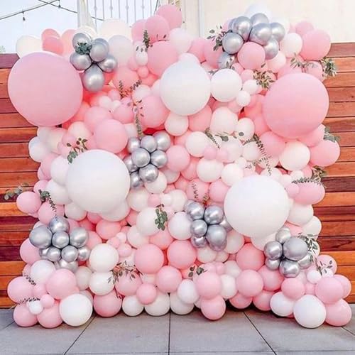 PartyWoo Pastel Pink and White Balloon Arch Kit 140pcs Different Sizes