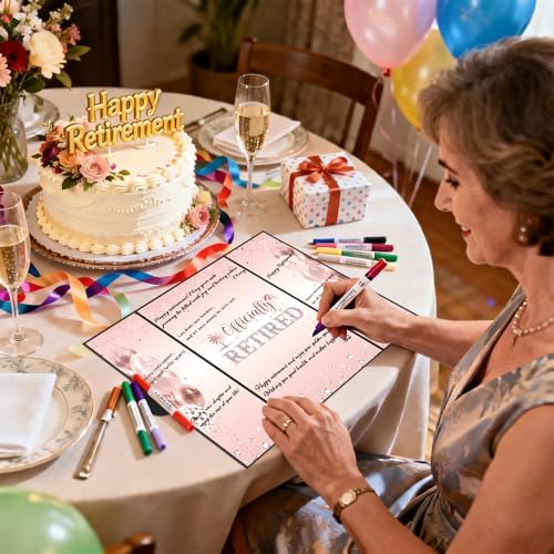 Retirement Party Decorations, Large Retird Card Signing Farewell Party Decorations Happy Retirement Guest Book Creative retirement Card for Men Women (Black Rose Gold)