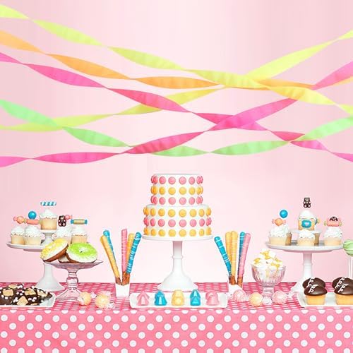 BEISHIDA Glow in The Dark Party Supplies，8 Rolls Neon Crepe Paper Streamers for Neon Summer Party Birthday DIY Craft Paper(1.8 Inch x 82 Ft/Roll)