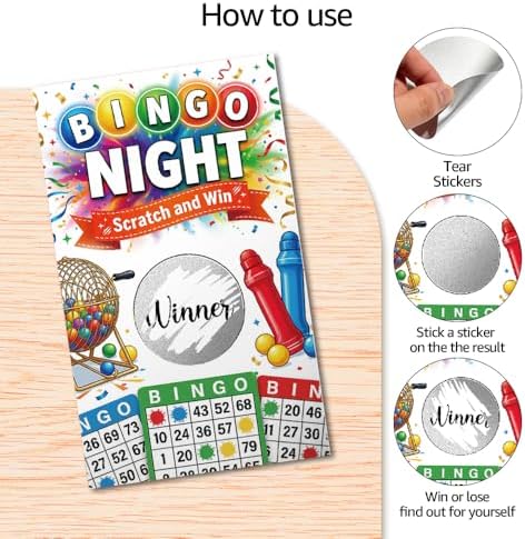 TOUNER 50Pcs Bingo Night Scratch Off Game Cards, Game Night Scratch Cards for Bingo Birthday Christmas Holiday Party Baby Bridal Shower Lottery Prize Raffle Tickets Favors Business Promotion