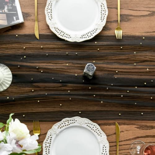 Artoid Mode 10-Pack Pearl Black Gauze Table Runner 10FT Home Decor