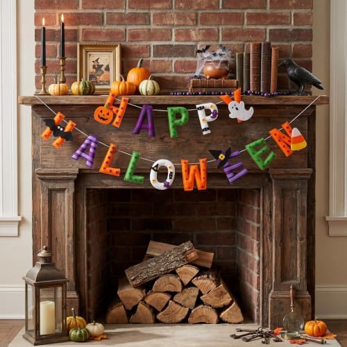 Mindsoft 2 Pcs Happy Halloween Felt Garland 6.56 ft Halloween Decorations