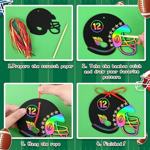JULMELON 36 PCS Football Scratch Art Kids, Helmet Crafts Party Favors