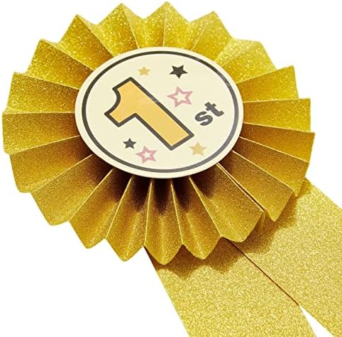 Juvale First Place Ribbons - 3.25-in Dia x 7.5-in, Gold, Silver & Bronze, Modern, 24-Pack - Peel & Stick Adhesive Polypropylene Rosettes - Field Day & Student Achievement Awards