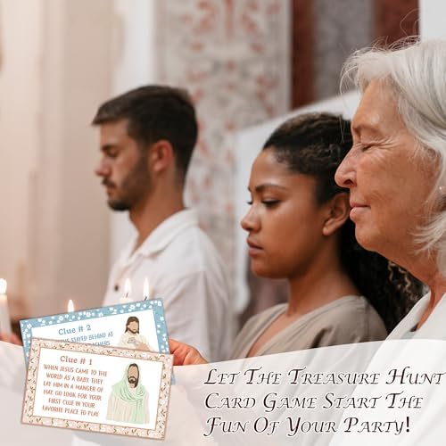 Religious Easter Scavenger Hunt Game, Christian Games for Family Treasure Riddle Hunt Cards Game Activities, Spring Holiday Indoor Outdoor Party Games Supplies, Religious Bible Gifts for Adults, 01