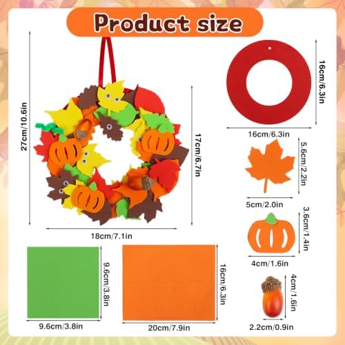 DIYASY 12 Set Pumpkin Wreath Craft Kits for Kids, DIY Fall Leaf Wreath