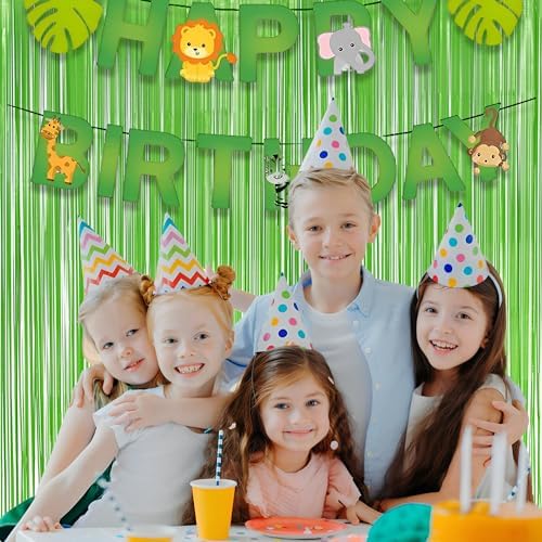 Lime Green Streamers Party Backdrop - GREATRIL Tinsel Curtain for St Patrick's Day/Frog/Wizard - 3.2ft X 8.2ft - 2 Packs
