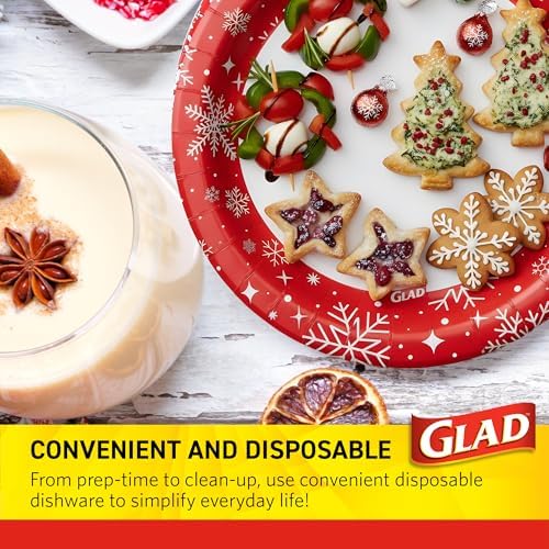 Glad Disposable Paper Plates, Holiday Red Snowflake, 7 Inch, 30 Count