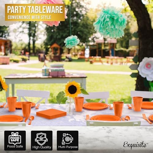Exquisite 350 Pcs Orange Plates and Napkins Party Supplies Plate Sets
