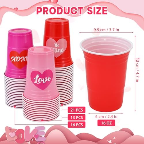 Valentines Games for Kids, 50 PACK Valentine's Punch Game DIY Gifts Party Favors Includes 50 Pcs 16oz Plastic Cups, 60 Sheets Tissues, 60 Stickers for School Activity Classroom Prizes Supplies