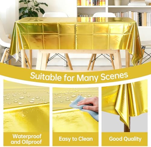 4 Pack Iridescent Gold Plastic Tablecloths Laser Table Covers Shiny Holographic Foil Tablecloth Disposable Rectangle Table Covers for Birthday Wedding Christmas Holiday Party Decorations 54x108 Inch