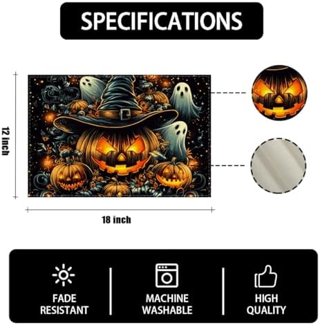 Pumpkin Placemats Set of 4 Halloween Decoration for Home Decor