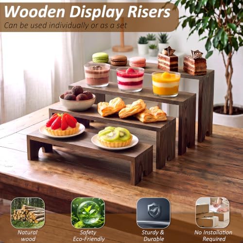 2 Set Wooden Cupcake Stand for Decor, 4 Tiered Display Risers