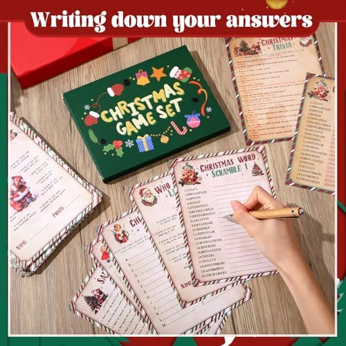 Fullhawl 102 Pcs Christmas Trivia Games for Large Group Festival Question Answer Guessing Word Scramble Cards Activity for Xmas Indoor Game Holiday Party Activity Family Friends(Kraft,Candy Canes)