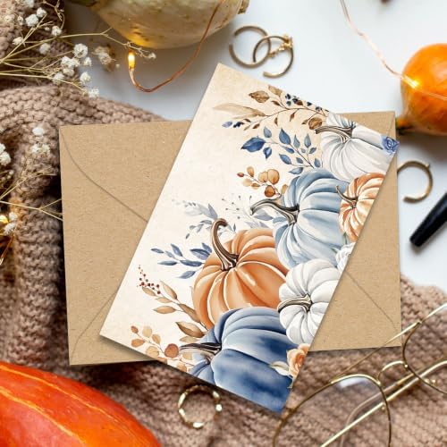 FYSUIMU 24 Pack Fall Cards Boxed Vintage Pumpkin Leaves Greeting Cards with Envelopes Stickers Autumn Blank Note Card for Thanksgiving Harvest Party Supplies, 4 x 6 Inch