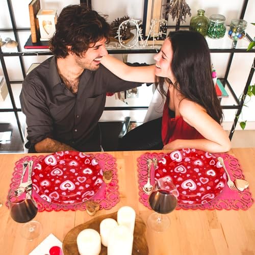 Whaline 40 Pcs Valentine's Day Heart Paper Plates Disposable Plates 9 Inch Red Love Heart Party Tableware for Wedding Anniversary Table Decor Supplies