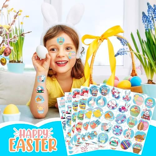 Easter Basket Stuffers -150PCS Easter Tattoos for Kids | Easter Egg Fillers Stickers for Boys Girls, Easter Games Gifts Crafts Party Favors Accessories | Easter Basket Stuffers for Children