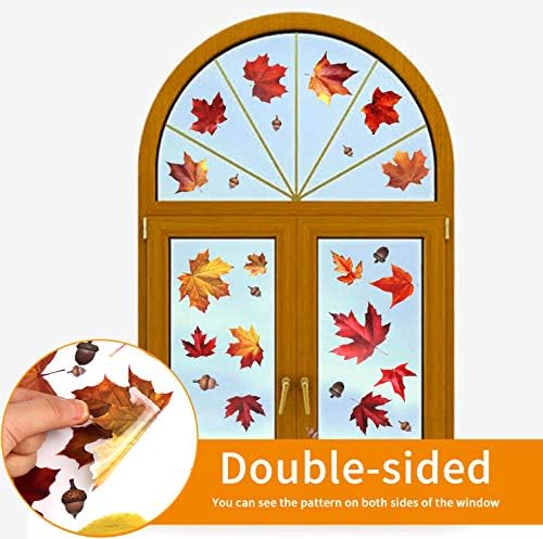 CCINEE 216pcs Maple Window Clings 6 Sheets Fall Leaves Assorted Maple Oak Leaves Acorns Window Stickers for Autumn Thanksgiving Halloween Seasonal Holiday Glass Window Decorations