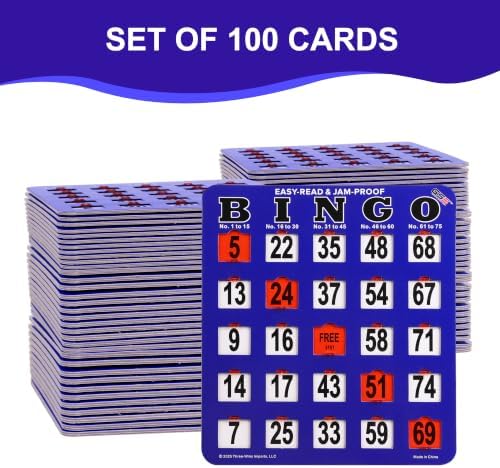 GSE Jumbo Easy-Read Shutter Slide Bingo Cards Bulk, 100-Pack Reusable Cards
