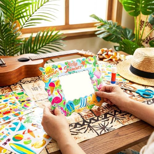 Jetec 48 Sets Hawaiian Picture Frame Craft Kits with Stickers