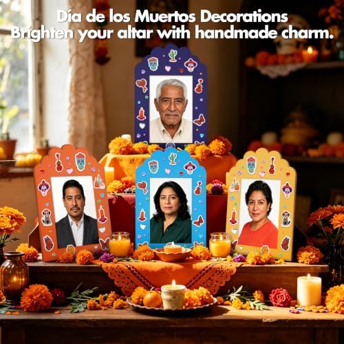 Fovths 24 Packs Dia De Los Muertos Picture Frame Painting Craft Kit with Stickers Wooden Day of the Dead Altar Decorations Remembrance Supplies Sugar Skull Marigold Ofrenda Decorations