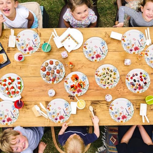 FOIMAS 50pcs Wildflower Paper Plates,7 Inch Spring Floral Disposable Plates Tableware Plate for Spring Summer Birthday Baby Shower Picnic Party Supply