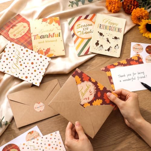 36 Pack Thanksgiving Cards with Envelopes & Stickers, 4 x 6 in, 6 Designs